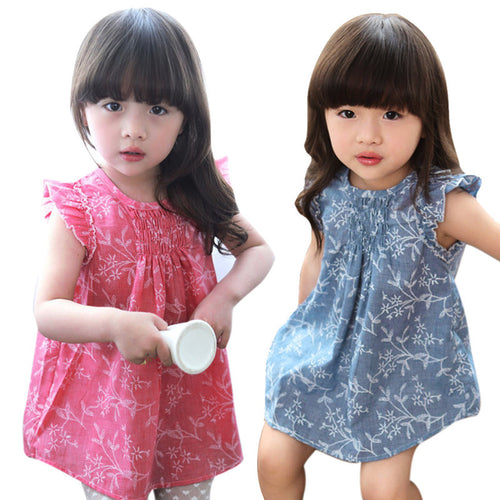 Beautiful Girls Summer Dress Cool Kids Baby Girl Floral Sleeveless Princess Dresses Vest Shirt Clothes Cotton Blended Costumes