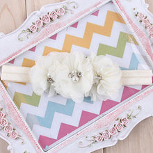 TWDVS  Newborn Flower Elastic Hair Band Headband Kids Chiffon 3 Flower Pearl Diamond Ring Hair Accessories Flower Headbands W045