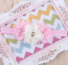 TWDVS  Newborn Flower Elastic Hair Band Headband Kids Chiffon 3 Flower Pearl Diamond Ring Hair Accessories Flower Headbands W045