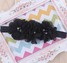 TWDVS  Newborn Flower Elastic Hair Band Headband Kids Chiffon 3 Flower Pearl Diamond Ring Hair Accessories Flower Headbands W045