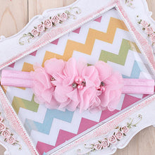 TWDVS  Newborn Flower Elastic Hair Band Headband Kids Chiffon 3 Flower Pearl Diamond Ring Hair Accessories Flower Headbands W045