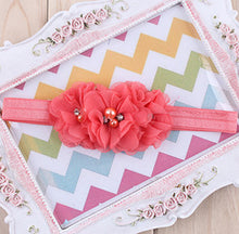 TWDVS  Newborn Flower Elastic Hair Band Headband Kids Chiffon 3 Flower Pearl Diamond Ring Hair Accessories Flower Headbands W045