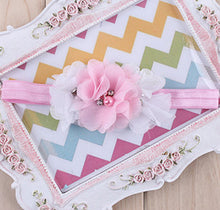 TWDVS  Newborn Flower Elastic Hair Band Headband Kids Chiffon 3 Flower Pearl Diamond Ring Hair Accessories Flower Headbands W045