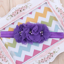 TWDVS  Newborn Flower Elastic Hair Band Headband Kids Chiffon 3 Flower Pearl Diamond Ring Hair Accessories Flower Headbands W045