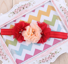 TWDVS  Newborn Flower Elastic Hair Band Headband Kids Chiffon 3 Flower Pearl Diamond Ring Hair Accessories Flower Headbands W045