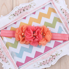 TWDVS  Newborn Flower Elastic Hair Band Headband Kids Chiffon 3 Flower Pearl Diamond Ring Hair Accessories Flower Headbands W045