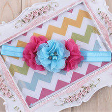 TWDVS  Newborn Flower Elastic Hair Band Headband Kids Chiffon 3 Flower Pearl Diamond Ring Hair Accessories Flower Headbands W045