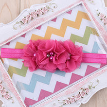 TWDVS  Newborn Flower Elastic Hair Band Headband Kids Chiffon 3 Flower Pearl Diamond Ring Hair Accessories Flower Headbands W045