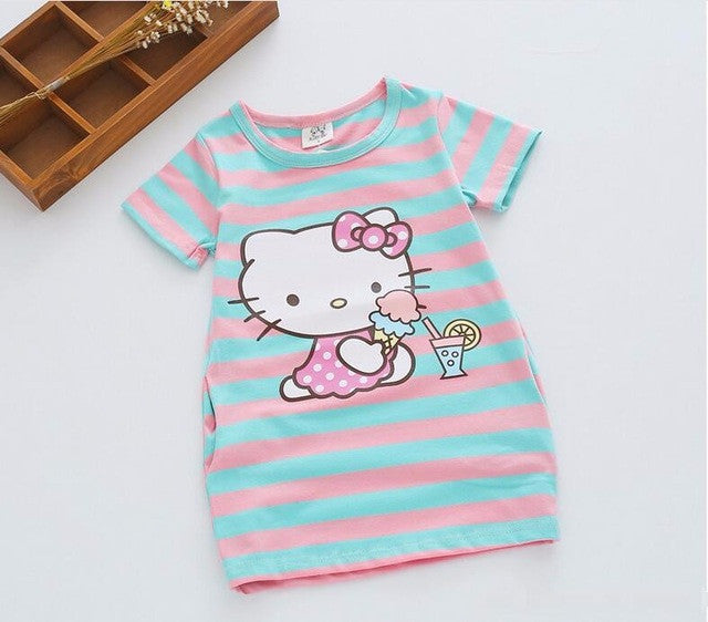 2017 Summer Elsa Girl Clothes Cartoon Cute Costume For Kids Girls Dress Cotton Vestidos Stripe Party Dresses Children Clothing