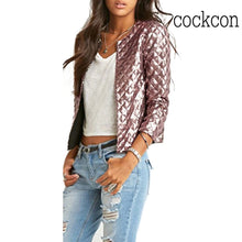 COCKCON Brand New Spring Style Vogue Women Lozenge Sequins Jackets Stylish Solid Gold/Brown Coat Fashion Short Slim Outwear