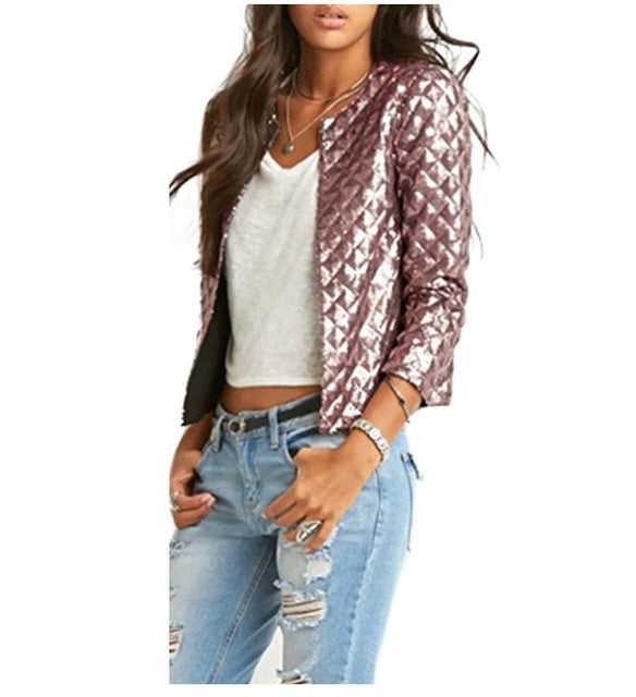 COCKCON Brand New Spring Style Vogue Women Lozenge Sequins Jackets Stylish Solid Gold/Brown Coat Fashion Short Slim Outwear