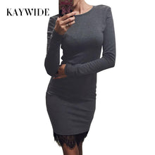 Kaywide Lace Patchwork Women Dress O Neck Casual Bodycon Party dresses With Tassel  Plus Size Long Sleeve Ladis Dress Vestidos