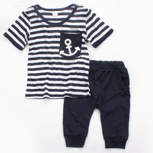 Navy Striped Boys Clothes Sets Short Sleeve T-shirt + Sports Pants Outfit Sailor Kids Boys Clothing Suit Boys Boys Tracksuit