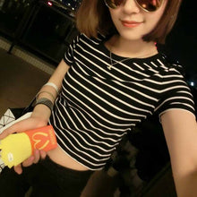 New 2017 Women Tops Summer Ladies T shirt Sexy Crop Tops Striped Short Sleeved T-shirt Slim Short Female Clothes Slim Kpop Top