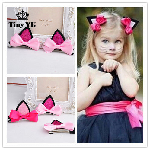2 pieces =1 pair children baby girls hair accessories clip Kids hairpins barrettes Bow headwear flower  cat ears hairpin