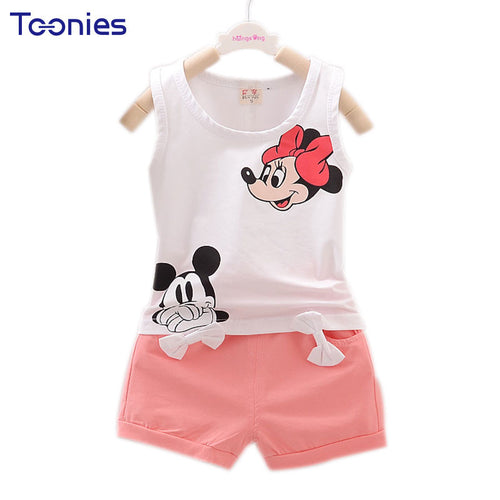 Hot Sale New summer Toddler Girls Clothing Sets Cartoon Vest + Shorts 2 Pcs Kid Suits Children Clothing Sets 4 Color