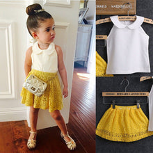 2017 Girls Sets Kid Baby Sleeveless Round Collar Top+Yellow Lace Skirts 2Pcs Suit Girls Outfits Princess Girls Clothing Sets