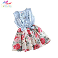Belababy Baby Girl Dress 2017 Summer Children Sleeveless Girl Denim Floral Dresses Kids Princess Bowknot Dresses For Girls