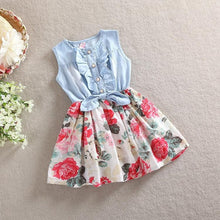 Belababy Baby Girl Dress 2017 Summer Children Sleeveless Girl Denim Floral Dresses Kids Princess Bowknot Dresses For Girls