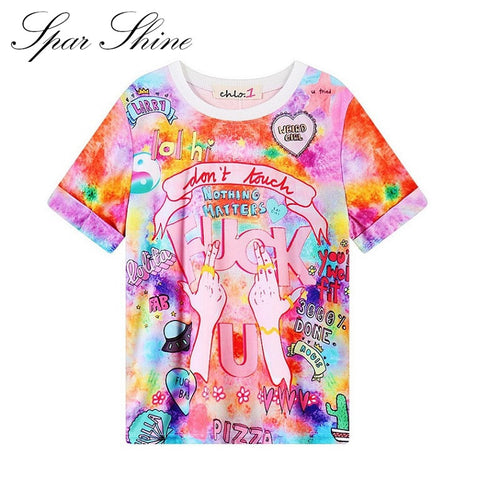 2016 Women'S T Shirts Harajuku Fuck Gradient Soft Doodle Short T-Shirt Tshirt Women Girl Tops Cute Cartoon Unicorn Pegasus