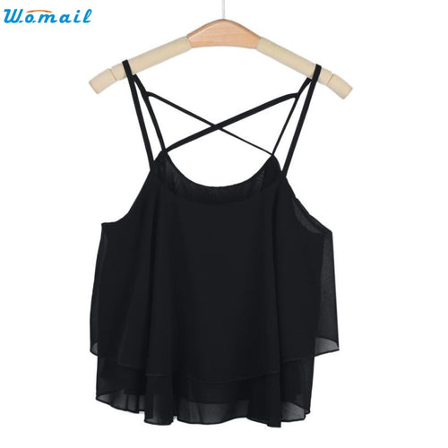 Womail Newly Design Women HOT Beach Short Vest Ruffle Chiffon Tank Tops Camis 160303