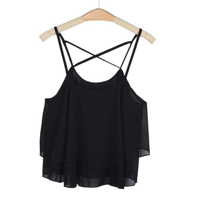 Womail Newly Design Women HOT Beach Short Vest Ruffle Chiffon Tank Tops Camis 160303