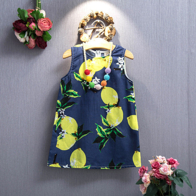 Fashion Girl Dress Kids Clothes Sleeveless Cotton Lemon Print Sundress Children Summer Dress Cute Kids Dresses for Girls