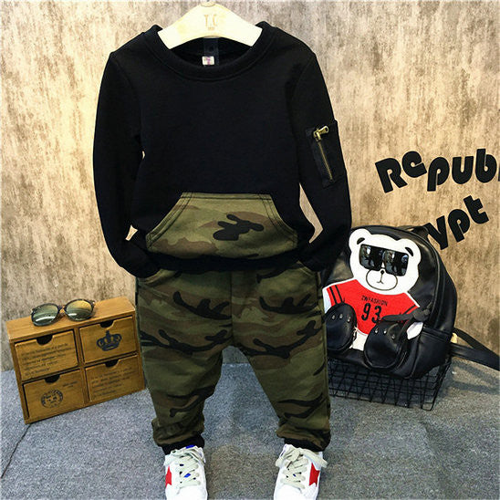 Belababy Boys Clothing Sets Baby Spring Sports Casual Long Sleeve Shirt+Pants Kids 2PCS Camouflage Kids Clothes For Boys