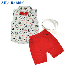 Hot sale! 2016 Summer style Children clothing sets Baby boys girls t shirts+shorts+belt 3pcs pants sports suit kids clothes