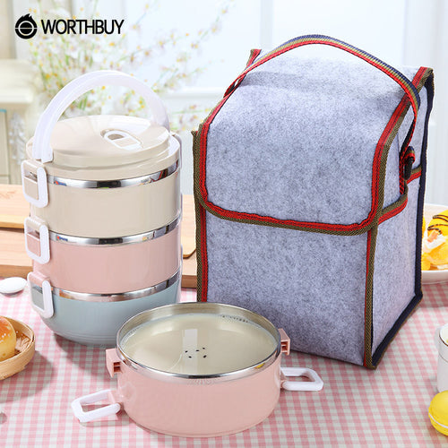 WORTHBUY Portable Macaroon Japanese Bento Box Leak-Proof Stainless Steel Thermal Lunch Boxs Kids Picnic Container For Food