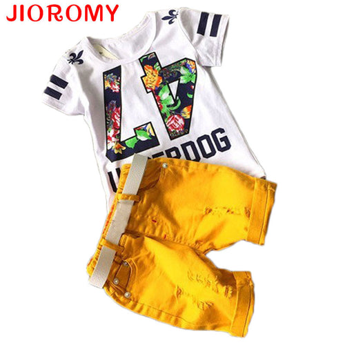 Hot Sale! 2017 Summer Style Children Clothing Sets Tops + Shorts+ Belt =3 Pcs Set Boys Girls T Pants Sports Suit Kids Clothes