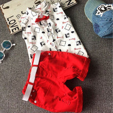 Hot Sale! 2017 Summer Style Children Clothing Sets Tops + Shorts+ Belt =3 Pcs Set Boys Girls T Pants Sports Suit Kids Clothes
