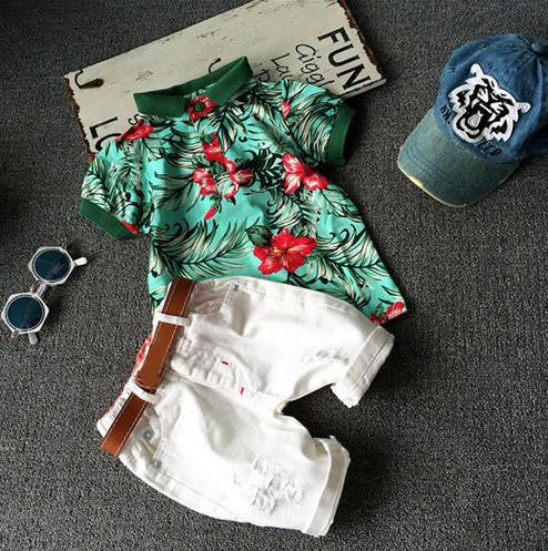 Hot Sale! 2017 Summer Style Children Clothing Sets Tops + Shorts+ Belt =3 Pcs Set Boys Girls T Pants Sports Suit Kids Clothes