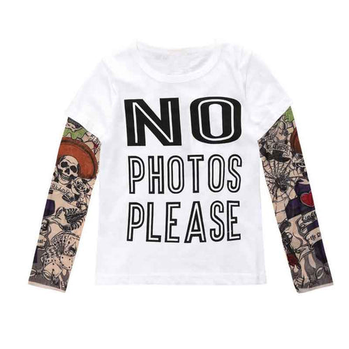 Summer t-shirt cotton boys clothes casual baby children clothing tattoo print long sleeve t shirts toddler kids top tees 1-5year