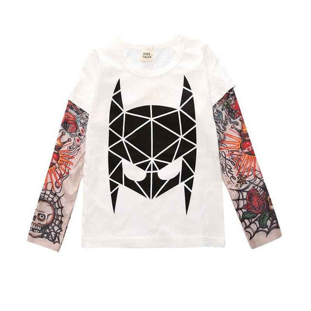 Summer t-shirt cotton boys clothes casual baby children clothing tattoo print long sleeve t shirts toddler kids top tees 1-5year