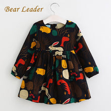 Bear Leader Girls Dress 2017 New Autumn England Style Girls Clothes Long Sleeve Cartoon Forest Animals Graffiti for Kids Dresses