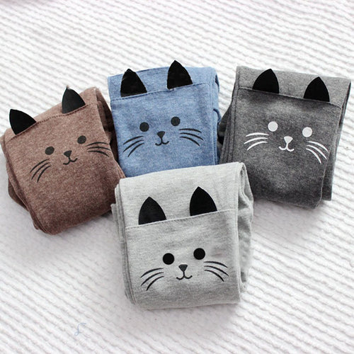 New Toddler Baby Girls Kids Skinny Pants Cute Cat Print Stretchy Warm Leggings
