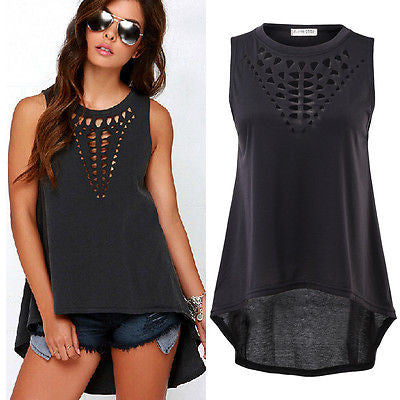 Sexy Women Retro Hollow Tank Tops Vest Top Sleeveless Casual Loose  Shirt