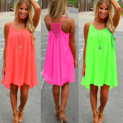 Women beach dress Fluorescence summer dress chiffon female women dress 2016 summer style vestido plus size women clothing