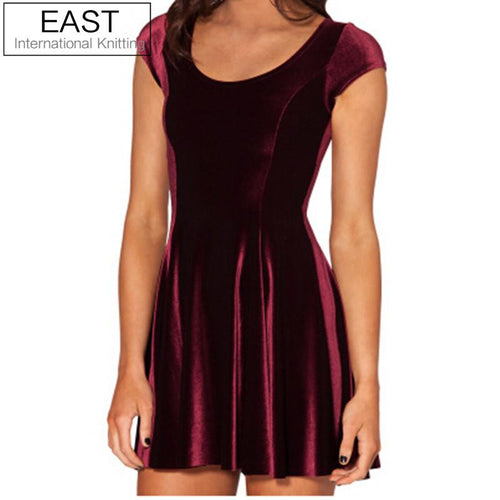 VELVET MULLED WINE EVIL CHEERLEADER 2.0 Women Clothing Party Evening Elegant 2015 Velvet Skater Dresses Pleated Dresses