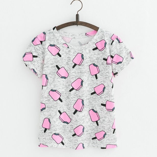 JKKUCOCO Hot Style Pineapple Print Tees Short Sleeve T-shirt Women t shirt Summer Cotton t-shirt Women Tops Causal t-shirts
women