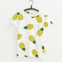JKKUCOCO Hot Style Pineapple Print Tees Short Sleeve T-shirt Women t shirt Summer Cotton t-shirt Women Tops Causal t-shirts
women