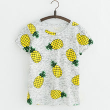 JKKUCOCO Hot Style Pineapple Print Tees Short Sleeve T-shirt Women t shirt Summer Cotton t-shirt Women Tops Causal t-shirts
women