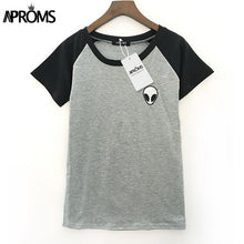 Aproms Fashion Harajuku Punk Alien ET Print Black T Shirt Women Tops Casual Short Sleeve T-Shirt Autumn Ladies Shirt 21145
women