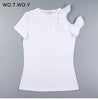 WOTWOY Spring Off Shoulder Ruffles Cotton T Shirt Women Elastic Short Sleeve Solid Color Black T-shirt Female Tops Soft Slim 301
women