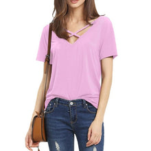 Women T Shirt 2017 Summer Fashion Bandage Sexy V Neck Criss Cross Top Casual Lady Female T-shirt lager size Lady Tees T Shirt
women