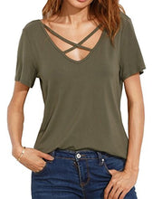 Haola Women's Summer Cross Front Tops Deep V Neck Casual Teen Girls Tees T Shirts
women