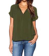 LILBETTER Women Chiffon Blouse V Neck Short Sleeve Top Shirts
women