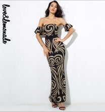 Love&Lemonade  Sexy Geometric Pattern Beads Bra Maxi Dresses Black/Gold  LM0213-Women