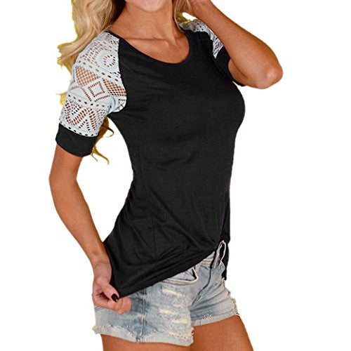 Lisingtool Women's Lace Short Sleeve T-Shirt Tee Blouse Casual Tops
women
